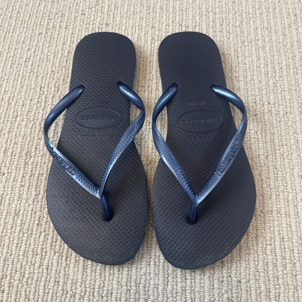 Original HAVAIANAS Women's 8 Flip Flops Slim Metallic Blue